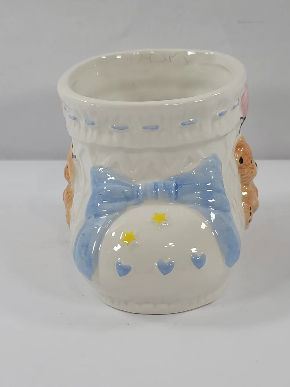 Vintage Burton Ceramic Baby Boot Planter Bear - White Nursery Decor
